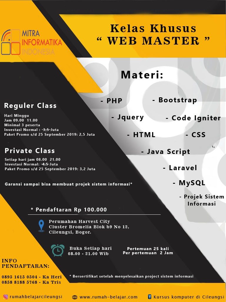 paket kursus web master komplit (html, css, bootstrap, php, mysql, ci)
