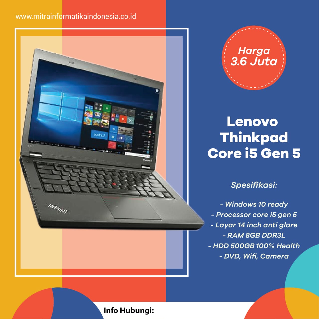 Jual Laptop Second Lenovo Thinkpad Core I5 RAM 8GB di Cileungsi (Ready Stock)