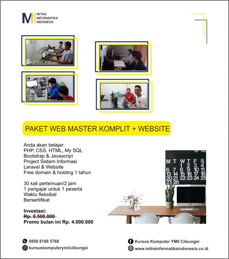 kursus web master komplit plus website di ymii cileungsi