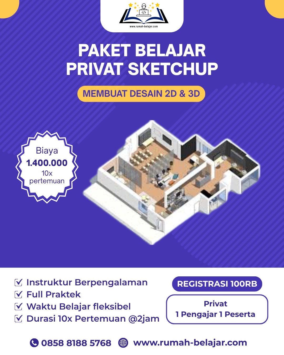 Paket Belajar SketchUp untuk WIlayah Cileungsi Jonggol Gunung Putri Bekasi Setu Cibubur Kelapa Nunggal dan Sekitarnya