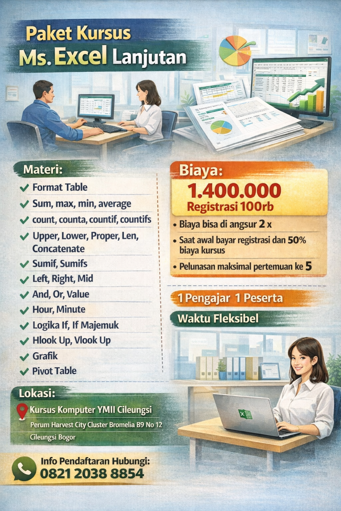 Belajar Ms. Excel di Rumah Belajar YMII Cileungsi, Solusi Tepat Tingkatkan Skill Komputer